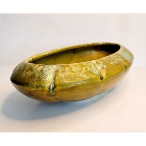 Vintage California Pottery Oval Oblong Planter Pot Green Drip Glazed USA PR02